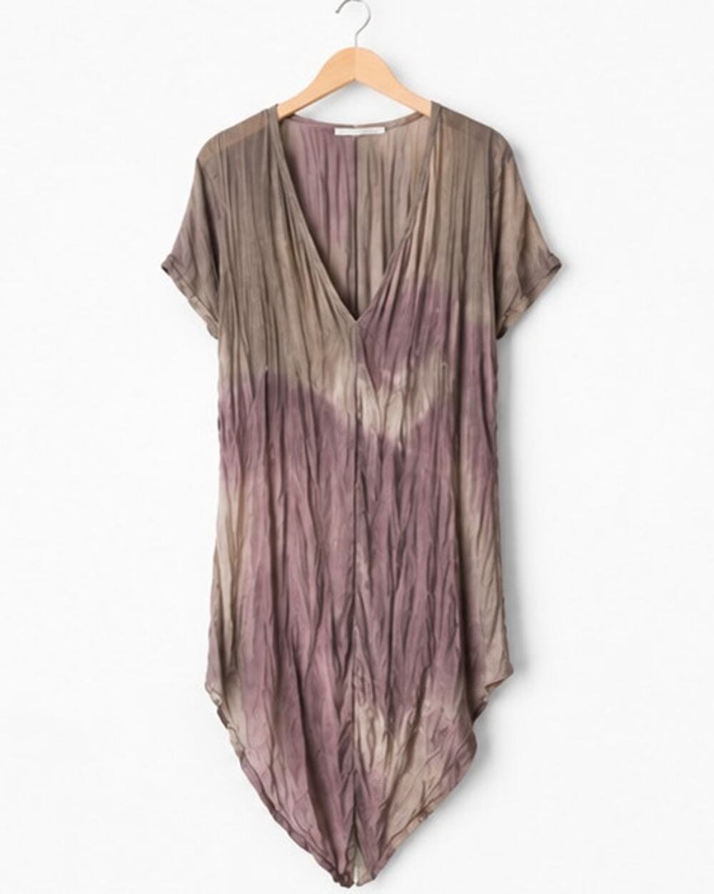 JUNIM 100% Silk Tie Dye Tunic Top Gray Purple V Neck Made in LA M